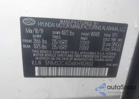 2019 Hyundai Santa Fe Se из США, поврежденный, VIN 5NMS2CAD6KH102802